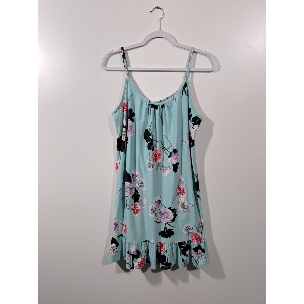 Light Blue mini Dress with Floral Accents and Cross Back Details Size Medium